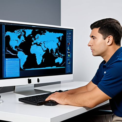 A professional, focused IT technician, fully clothed in a modest, professional polo shirt and trousers, seated at a clean, modern desk. They are calmly observing a computer monitor that displays a black screen, with an unplugged power cable subtly visible on the desk. The workspace is tidy and well-lit, suggesting a methodical approach to problem-solving. The technician has well-formed hands resting on the desk, not touching the screen. Perfect anatomy, correct proportions, natural pose, proper finger count, natural body proportions. Safe for work, appropriate content, fully clothed, professional. High-resolution, detailed, studio lighting, technology photography style.