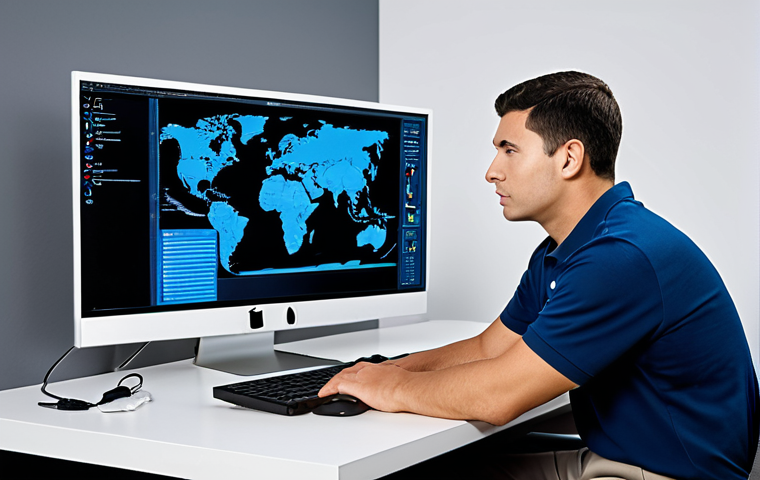 A professional, focused IT technician, fully clothed in a modest, professional polo shirt and trousers, seated at a clean, modern desk. They are calmly observing a computer monitor that displays a black screen, with an unplugged power cable subtly visible on the desk. The workspace is tidy and well-lit, suggesting a methodical approach to problem-solving. The technician has well-formed hands resting on the desk, not touching the screen. Perfect anatomy, correct proportions, natural pose, proper finger count, natural body proportions. Safe for work, appropriate content, fully clothed, professional. High-resolution, detailed, studio lighting, technology photography style.