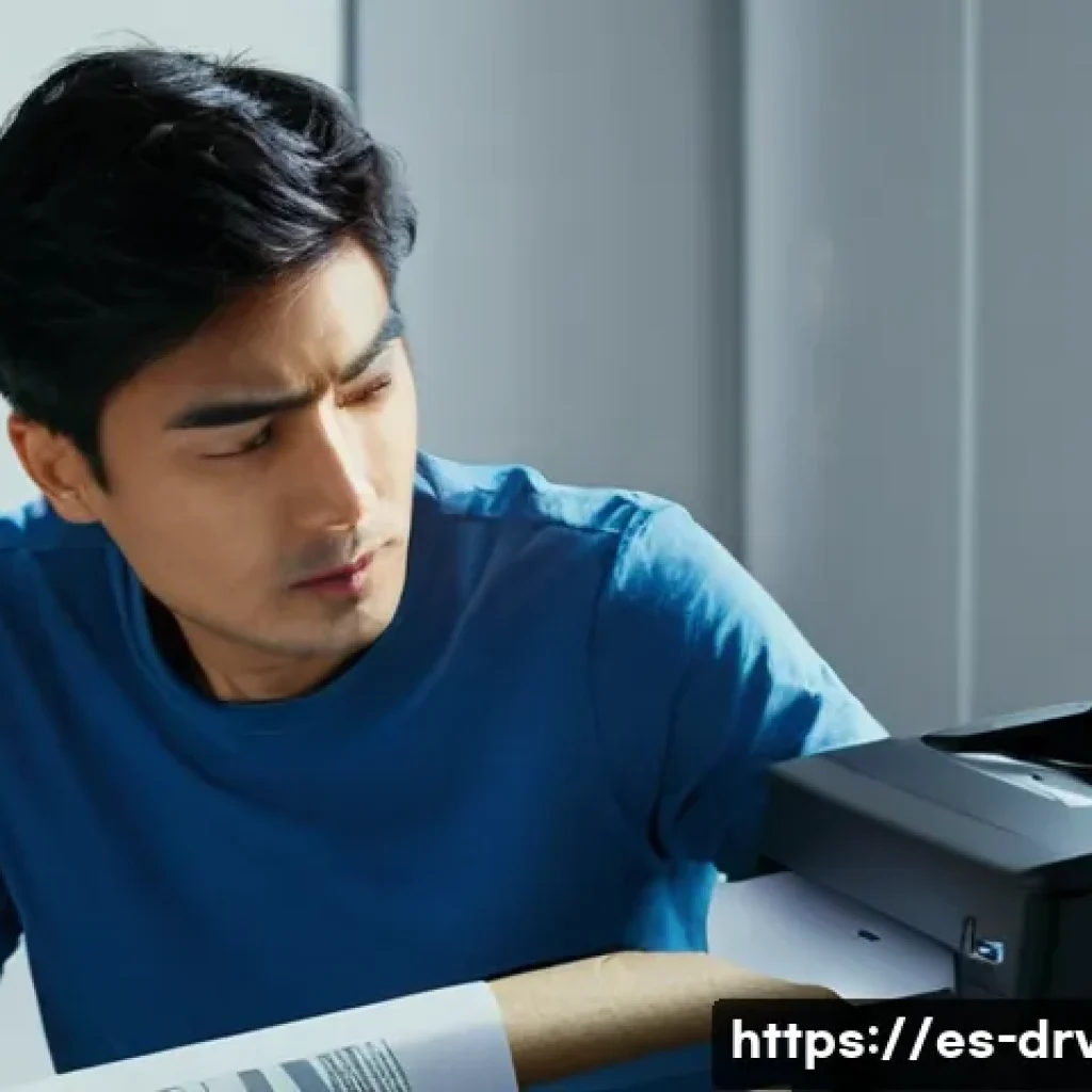 프린터 펌웨어 업데이트로 문제 해결하기 - **Prompt 1: The Frustrated User and the Demanding Printer**
"A candid medium shot of a person in...