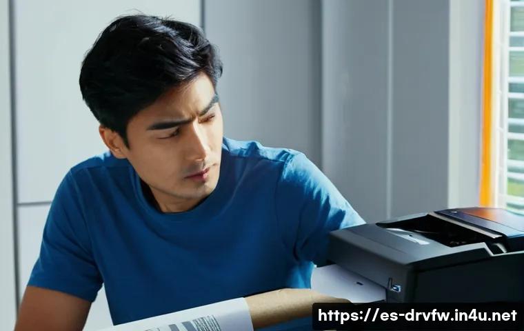 프린터 펌웨어 업데이트로 문제 해결하기 - **Prompt 1: The Frustrated User and the Demanding Printer**
"A candid medium shot of a person in...