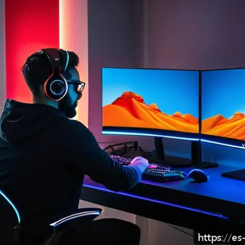 그래픽카드 드라이버와 게임 성능의 관계 - A detailed scene of a Spanish gamer&rsquo;s setup in a cozy room, featuring a high-end PC with dual monito...