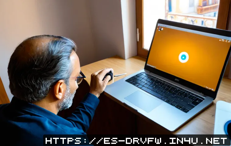 펌웨어 업데이트 중 오류 해결법 - Photorealistic home office scene in Spain, a middle-aged Spanish man calmly troubleshooting a firmwa...